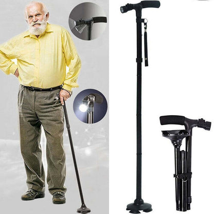 Collapsible Safety LED Walking Stick Adjustable Travel Hiking Cane Trekking Pole