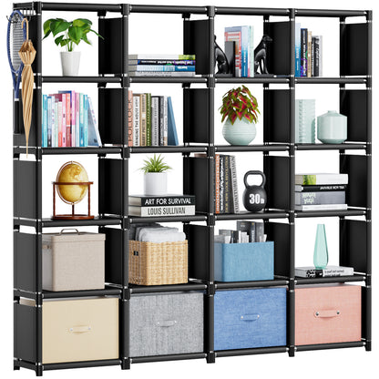 Book Shelf, Cube Storage Organizer, DIY Bookcase, Portable Metal Bookshelf, Tall Book Case For Bedroom, Living Room, Study Room, Office, Closet, Black Cubicle Rack -Black