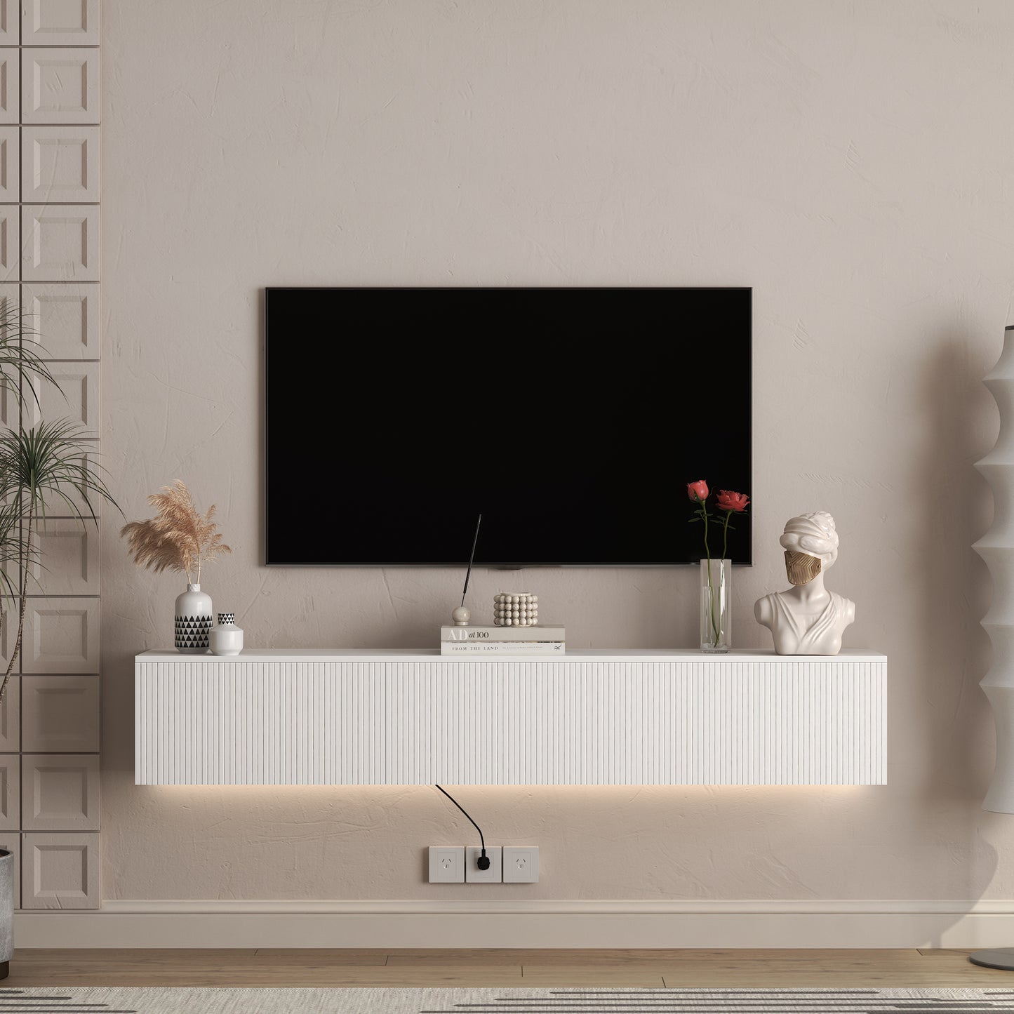 Floating TV Stand Wall Mounted With 16 Color LEDs, Modern TV Stand, Floating TV Cabinet Entertainment Center For 55 60 65 Inch TV