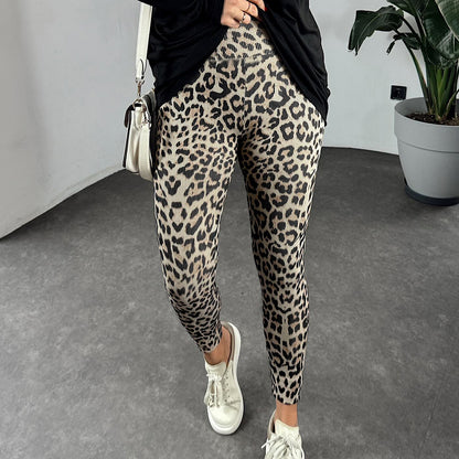 Comfortable High Waist Soft Leopard Print Home Trousers