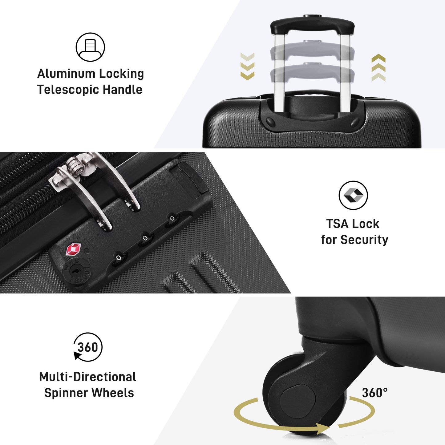 3 Piece Luggage Set Hardside Spinner Suitcase With TSA Lock 20 24 28 Available