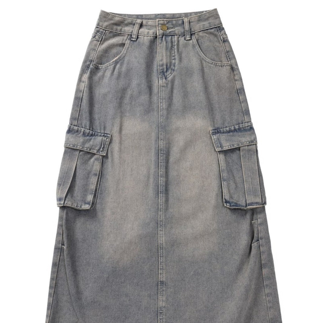 Fashion Cement Gray Denim Skirt For Women