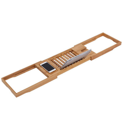 1Pc Extendable Bamboo Bathtub Rack Shelf Bathroom Shower Tub Book Reading Tray Stand