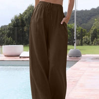 Loose Casual Pocket Drawstring Wide-leg Pants For Women