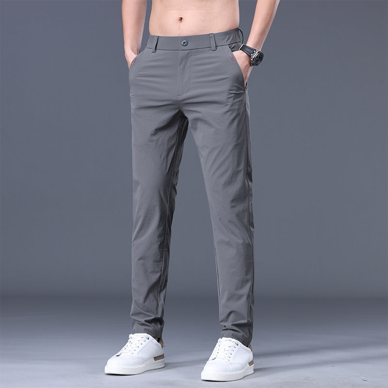 Mens Loose Elastic-waist Straight-leg Trousers