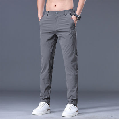 Mens Loose Elastic-waist Straight-leg Trousers