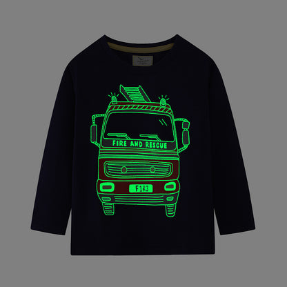 Spring And Autumn Children's Long-sleeve Glow-in-the-dark T-shirt