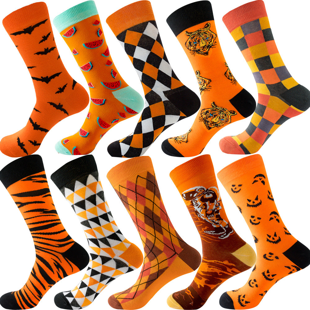 Autumn Diamond-patterned Mens Socks Christmas Animal And Fruit-themed Socks