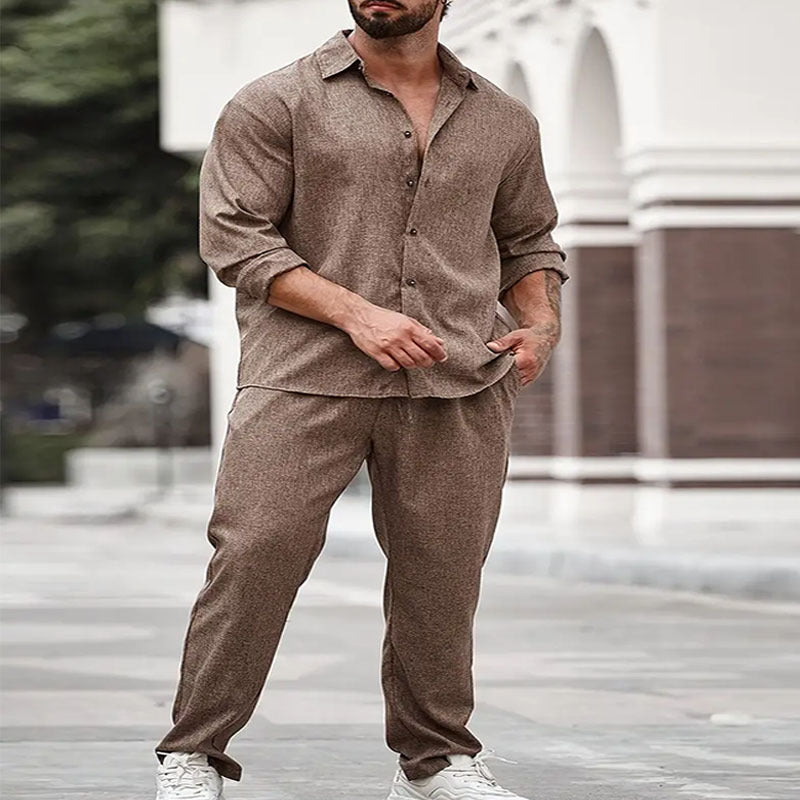 Men's Casual Long-Sleeve Top And Pants Two-Piece Set