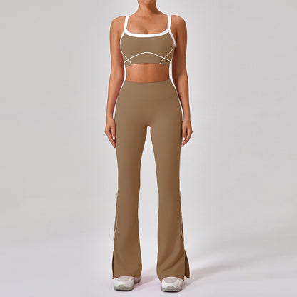 Outdoor Sports Yoga Suits Women's Spaghetti Strap Contrast Color Fitness Set Outfits