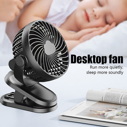 3 Speeds Mini Cooling Fan USB Rechargeable Clip On Desk Baby Stroller Portable
