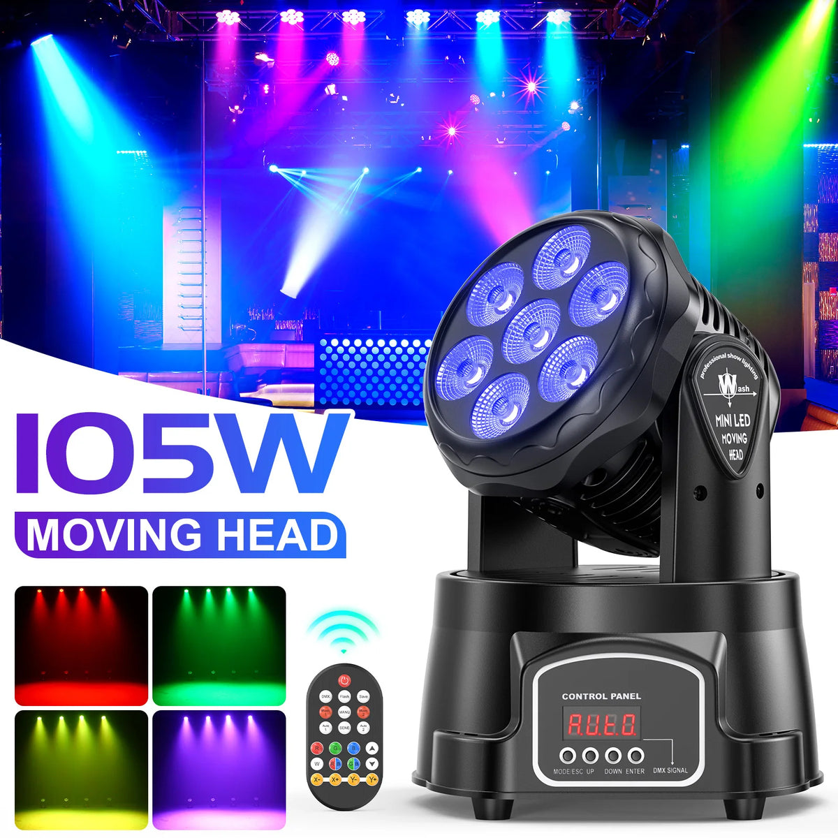 7x15W LED Moving Head Light 4 IN 1 RGBW Professional Stage Effect Wash Light for Disco DJ Party Music Dance Club 9/14CH DMX512