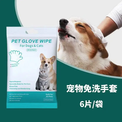6 PCs napkins disposable gloves wash for animals (cats and dogs) gloves without rinsing washing gloves napkins deodorizing dry napkins wet cleaning