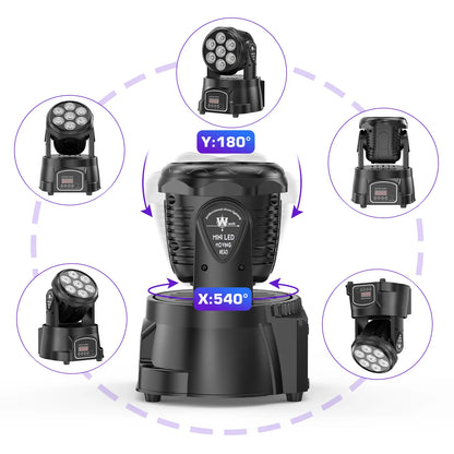7x15W LED Moving Head Light 4 IN 1 RGBW Professional Stage Effect Wash Light for Disco DJ Party Music Dance Club 9/14CH DMX512