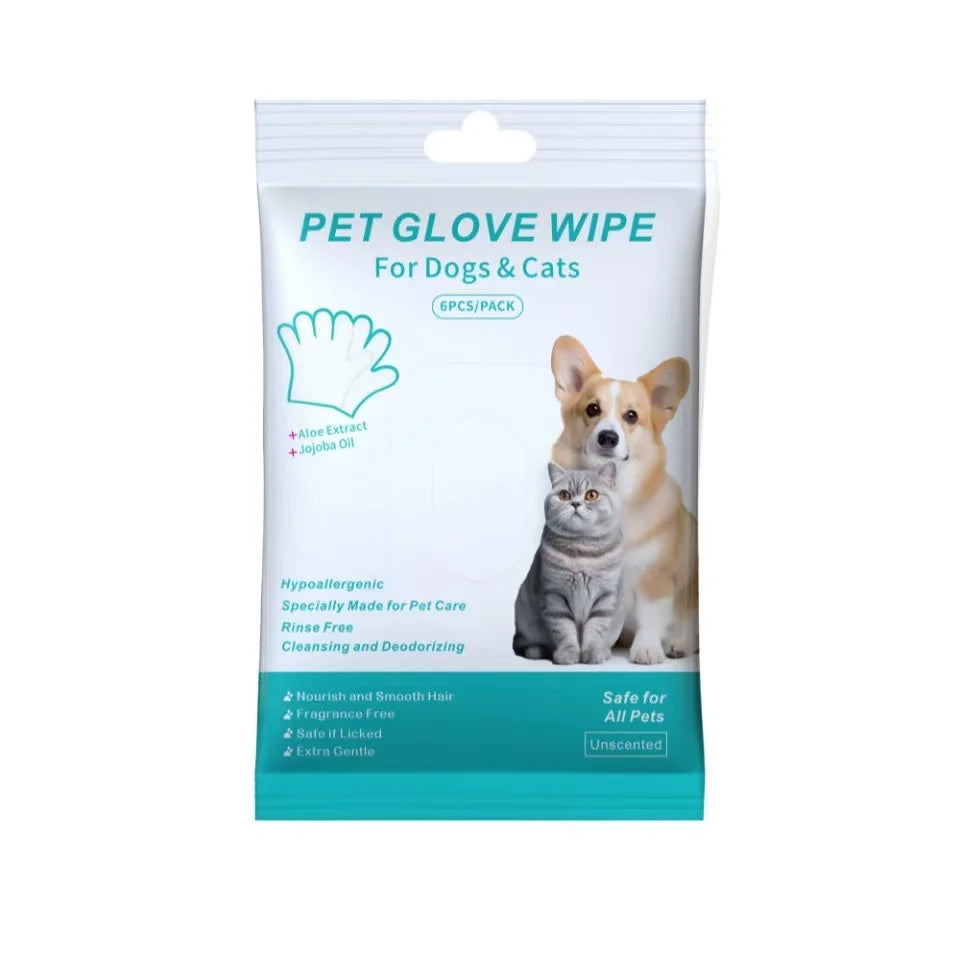 6 PCs napkins disposable gloves wash for animals (cats and dogs) gloves without rinsing washing gloves napkins deodorizing dry napkins wet cleaning