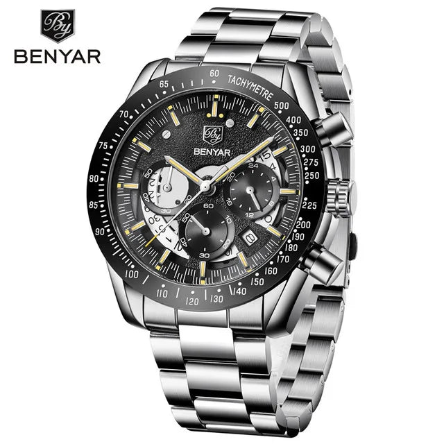 BENYAR Logo Watch 5120 Fashion Blue Genuine Leather Business Watches Men Wrist New Quartz Man Date Clock Relogio Masculino-6