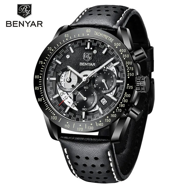 BENYAR Logo Watch 5120 Fashion Blue Genuine Leather Business Watches Men Wrist New Quartz Man Date Clock Relogio Masculino-11