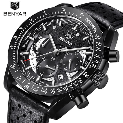 BENYAR Logo Watch 5120 Fashion Blue Genuine Leather Business Watches Men Wrist New Quartz Man Date Clock Relogio Masculino-1