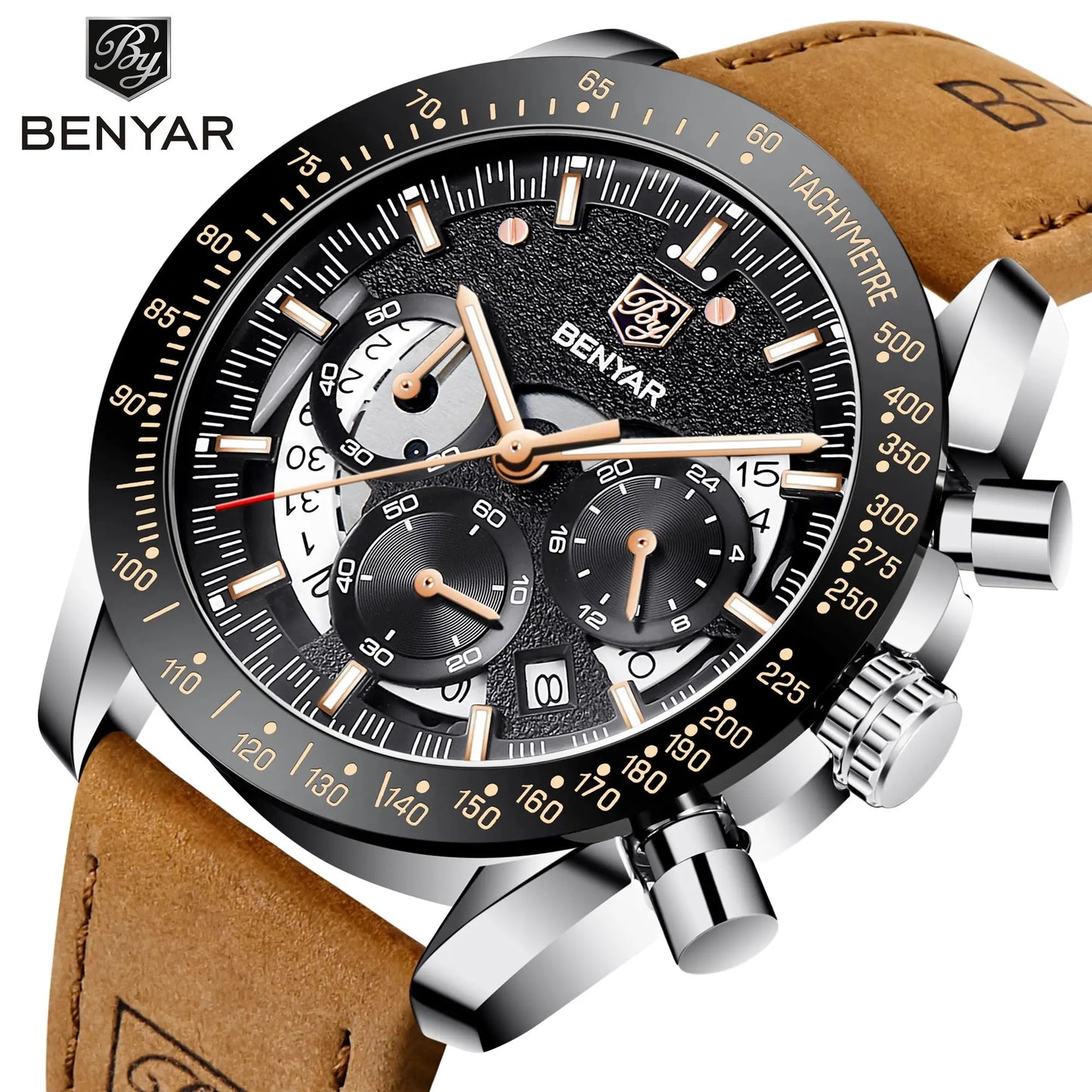BENYAR Logo Watch 5120 Fashion Blue Genuine Leather Business Watches Men Wrist New Quartz Man Date Clock Relogio Masculino-8