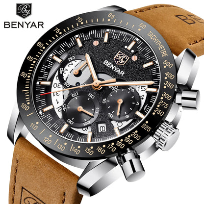 BENYAR Logo Watch 5120 Fashion Blue Genuine Leather Business Watches Men Wrist New Quartz Man Date Clock Relogio Masculino-8