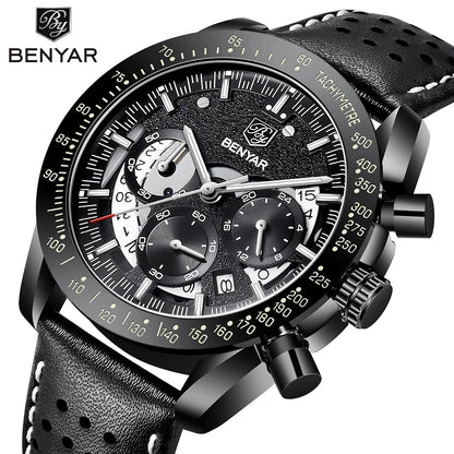 BENYAR Logo Watch 5120 Fashion Blue Genuine Leather Business Watches Men Wrist New Quartz Man Date Clock Relogio Masculino-2