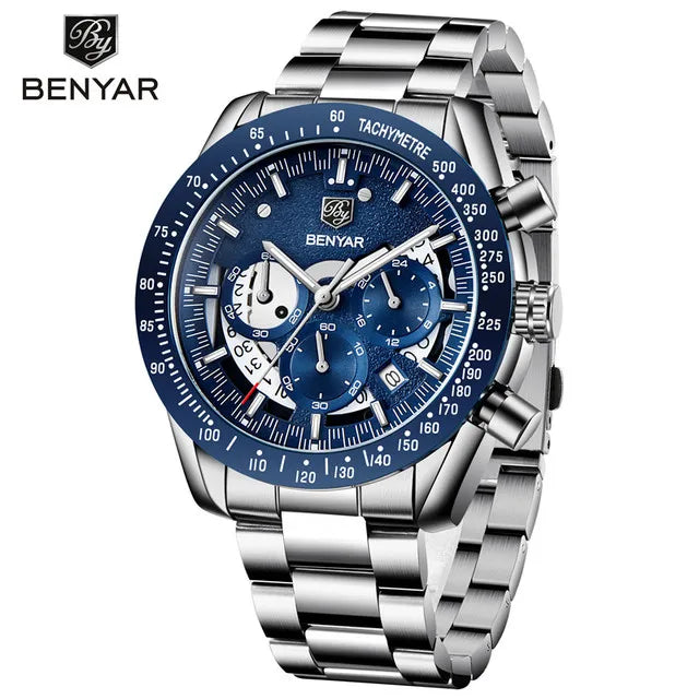 BENYAR Logo Watch 5120 Fashion Blue Genuine Leather Business Watches Men Wrist New Quartz Man Date Clock Relogio Masculino-12