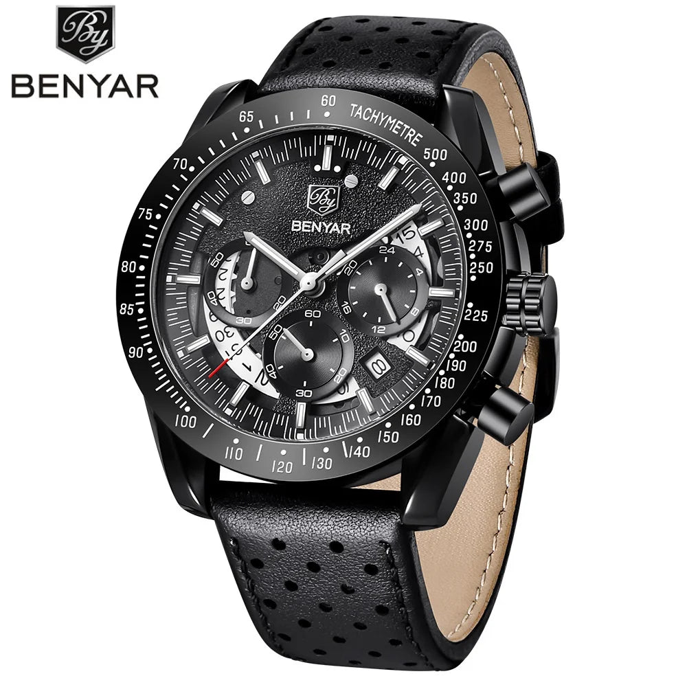 BENYAR Logo Watch 5120 Fashion Blue Genuine Leather Business Watches Men Wrist New Quartz Man Date Clock Relogio Masculino-9