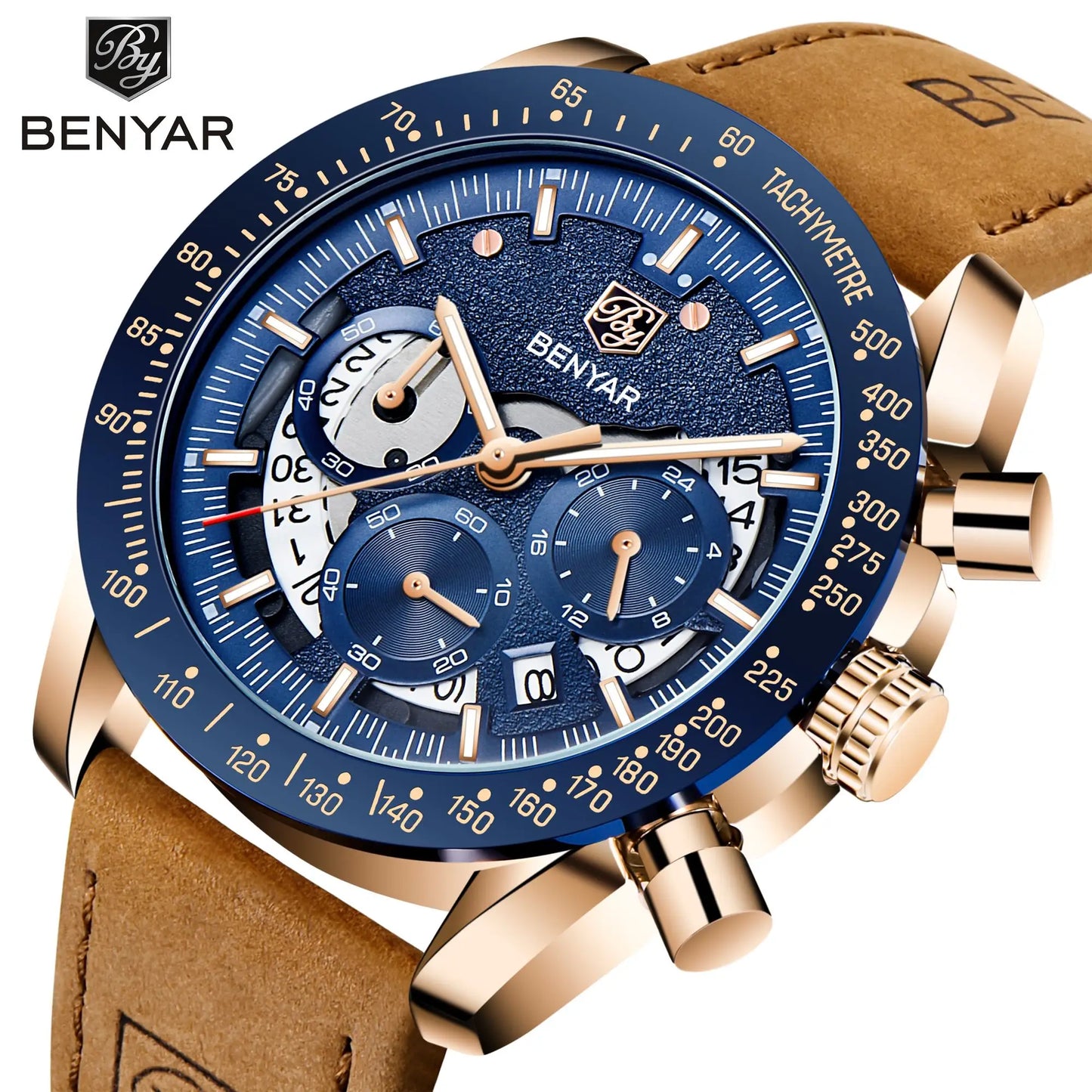 BENYAR Logo Watch 5120 Fashion Blue Genuine Leather Business Watches Men Wrist New Quartz Man Date Clock Relogio Masculino-10