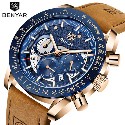 BENYAR Logo Watch 5120 Fashion Blue Genuine Leather Business Watches Men Wrist New Quartz Man Date Clock Relogio Masculino-10