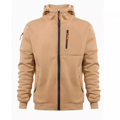Men's Sweater Hoodie Zipper Multi-pocket Embroidery Badge