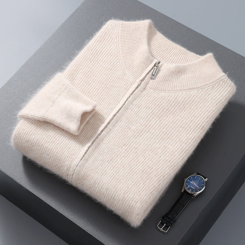 Men's Half-high Collar Loose Thick Zip Wool Knitted Sweater