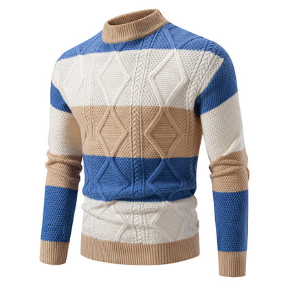Fall Winter Men Color Matching Rhombus Twisted Sweater