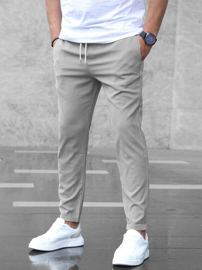 Men's Casual Pants With Pockets Fashion Slim Fit Drawstring Trousers