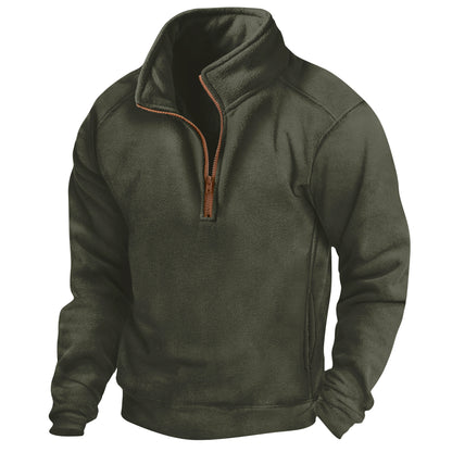 Men's Stand Collar Half Zip Long-sleeved Sweater
