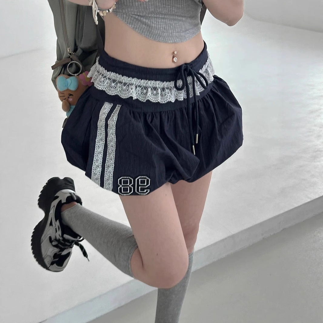 Personalized Hot Girl Low Waist Self-tie Lace Lace Splicing Skirt