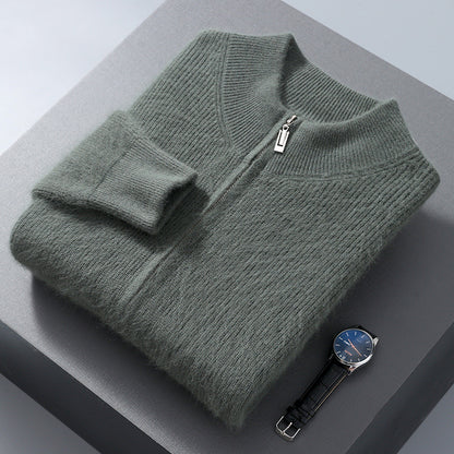 Men's Half-high Collar Loose Thick Zip Wool Knitted Sweater