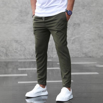 Men's Casual Pants With Pockets Fashion Slim Fit Drawstring Trousers