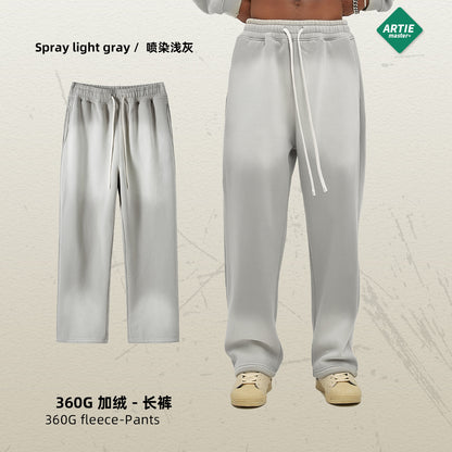 Spray Dyed Distressed Men's Trousers Bright White Washed And Worn Casual Pants
