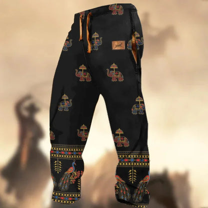 Technology Printing Trousers Elastic Closed Rope Straight-leg Trousers