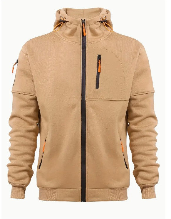 Men's Sweater Hoodie Zipper Multi-pocket Embroidery Badge