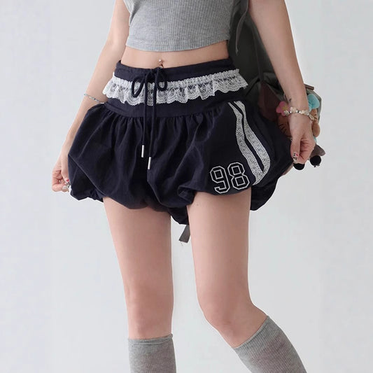 Personalized Hot Girl Low Waist Self-tie Lace Lace Splicing Skirt