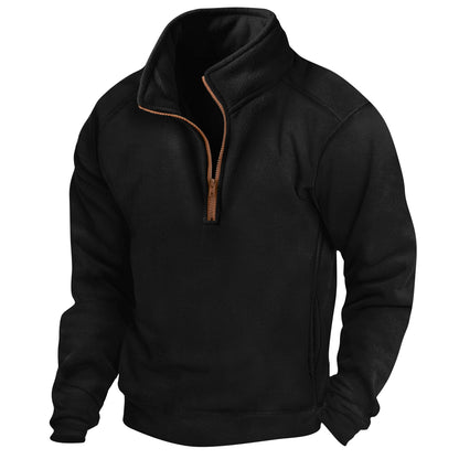 Men's Stand Collar Half Zip Long-sleeved Sweater
