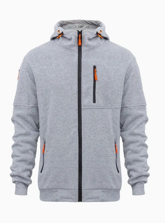 Men's Sweater Hoodie Zipper Multi-pocket Embroidery Badge