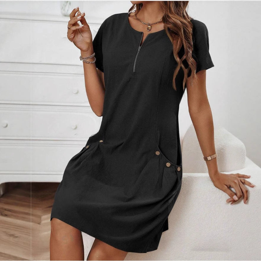 Best Selling Women's Clothes Summer Zipper Collar Dress