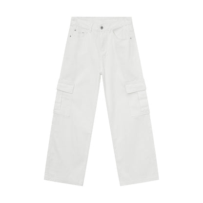 Men's Solid Color Basic Loose Casual Straight-leg Denim Trousers