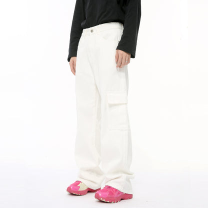 Men's Solid Color Basic Loose Casual Straight-leg Denim Trousers