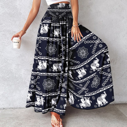 Women's Retro Floral Printed Waist-controlled Wide-leg Pants