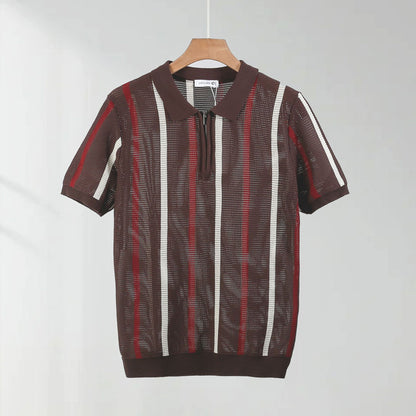 Hollow Mesh Short-sleeved Knitting Polo Shirt