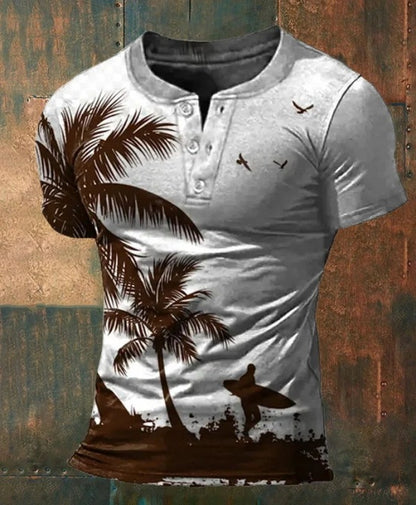 3D Printing Fashion Simple Lapel Button Men's Short Sleeve