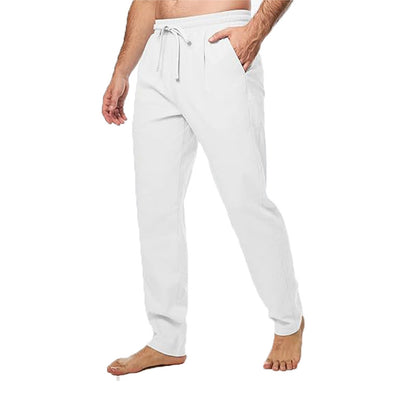 Men's Cotton And Linen Trousers Loose Drawstring Waist Straight Summer Breathable